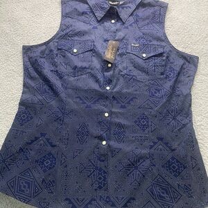Wrangler Retro Women’s Vest Southwest Aztec Print Pearl Snap Blue XXL NWT